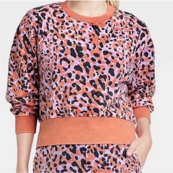 JoyLab French Terry Orange & Purple Acid Wash Crewneck Pullover Sweatshirt Sz M - Picture 3 of 16